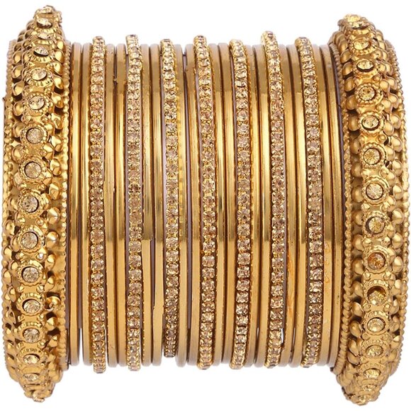 Indian Oxidized Gold Tone Bangle Set for Women, 25 Pcs, Ethnic Jewelry - Picture 1 of 5